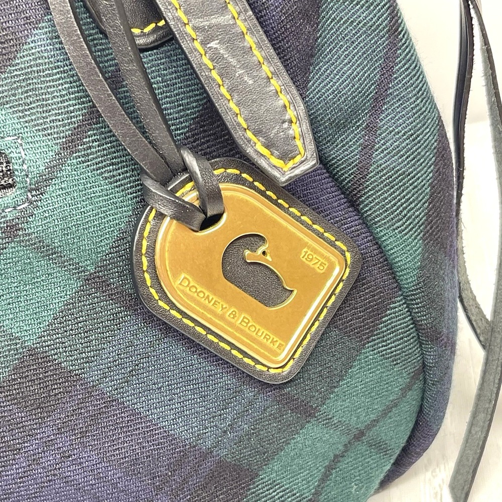 Dooney & Bourke Tartan Large Nina Bag Blue & Green Plaid Canvas Leather Handles - Picture 6 of 16